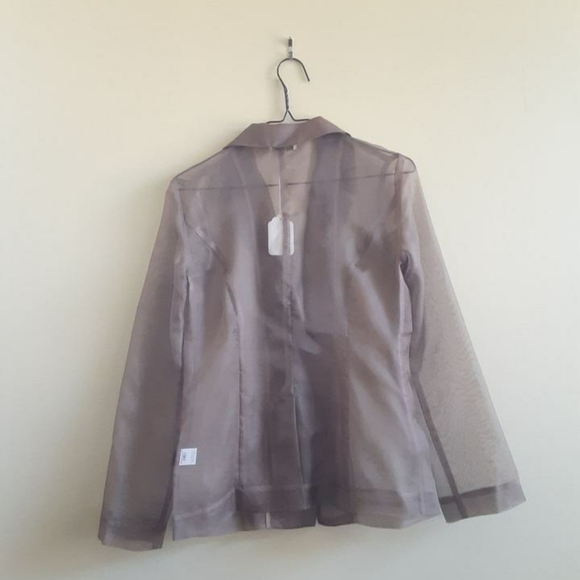 New 0 XS Maryam Nassir Zadeh MNZ Sheer Mesh Blazer Jacket Brown Silk Organza US - Picture 5 of 6